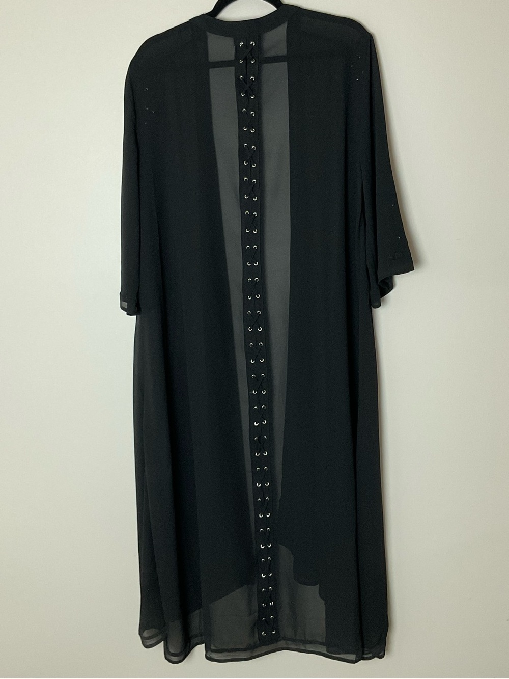 torrid Black Sheer Open-Front Kimono Lace-Up Trim Goth Whimsygoth Witchty 00/0 - Picture 8 of 8